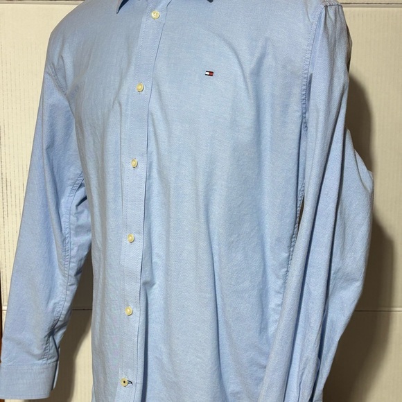 TOMMY HILFIGER XL Regular Fit Stretch long sleeve button front shirt Blue - Picture 6 of 8